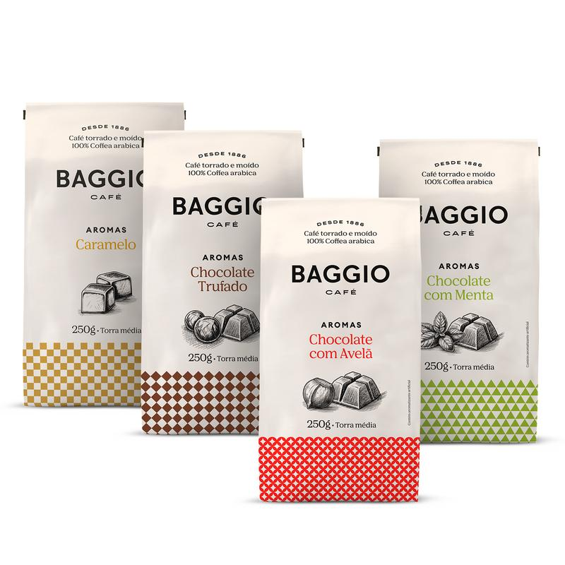 Kit com os quatro cafés Baggio Aromas